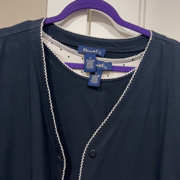 Denim&co 3/4 sleeve cardigan w/sleeveless top Black/White 1X excellent Condition - Picture 5 of 6